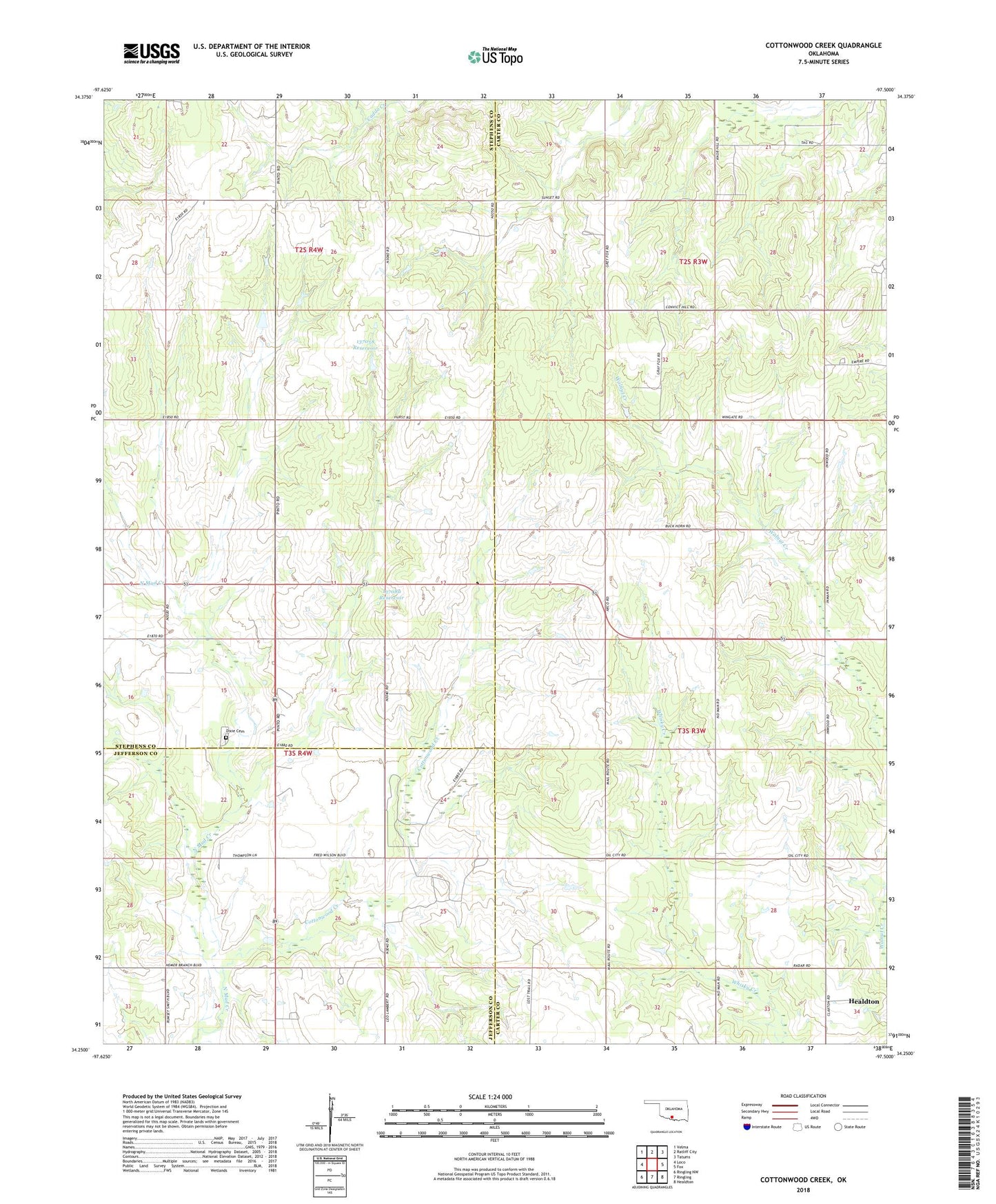 Cottonwood Creek Oklahoma US Topo Map Image