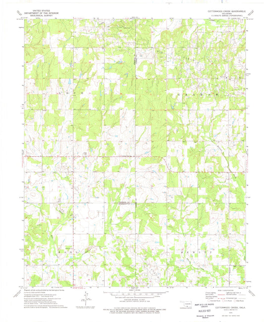 Classic USGS Cottonwood Creek Oklahoma 7.5'x7.5' Topo Map Image