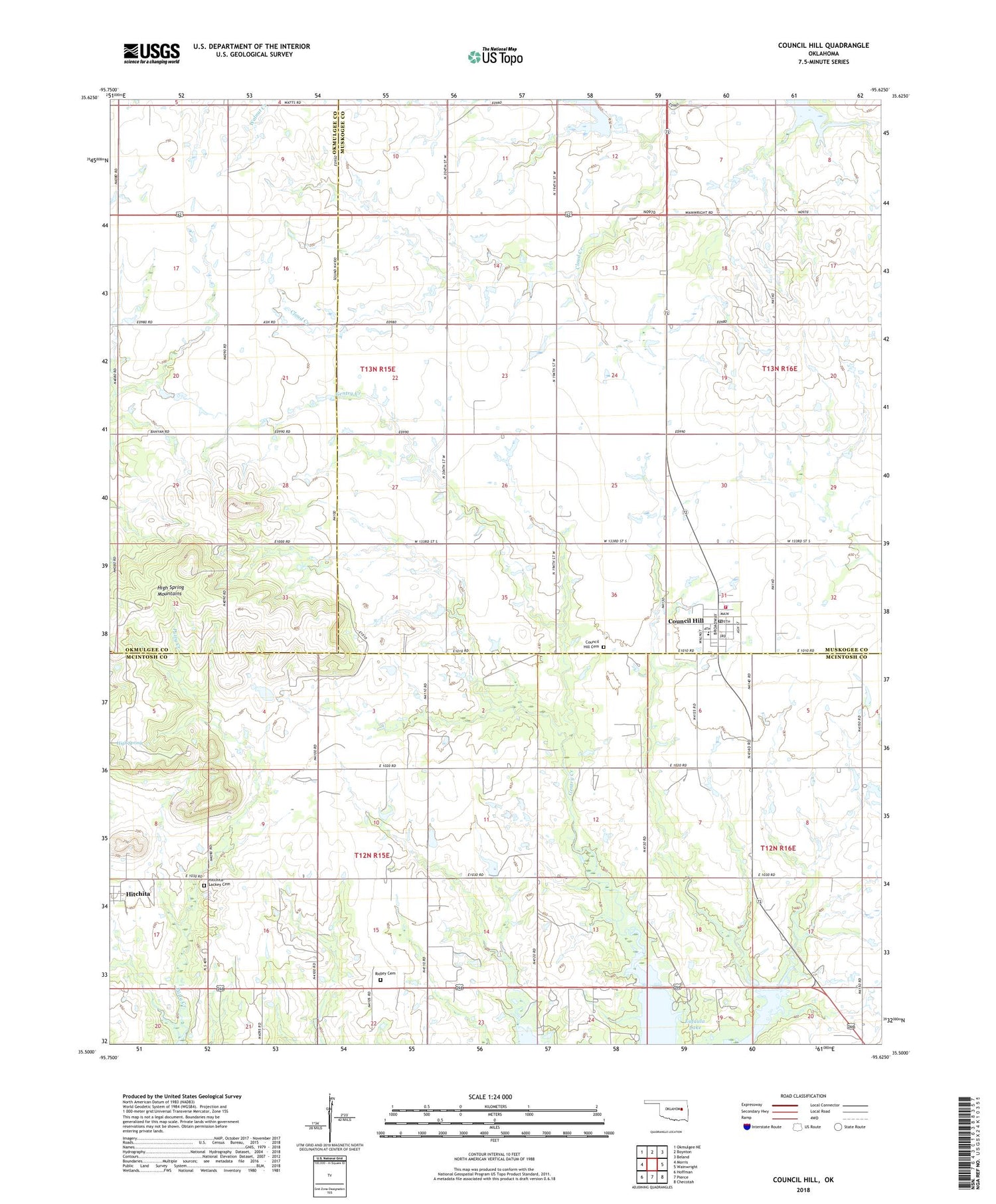 Council Hill Oklahoma US Topo Map Image