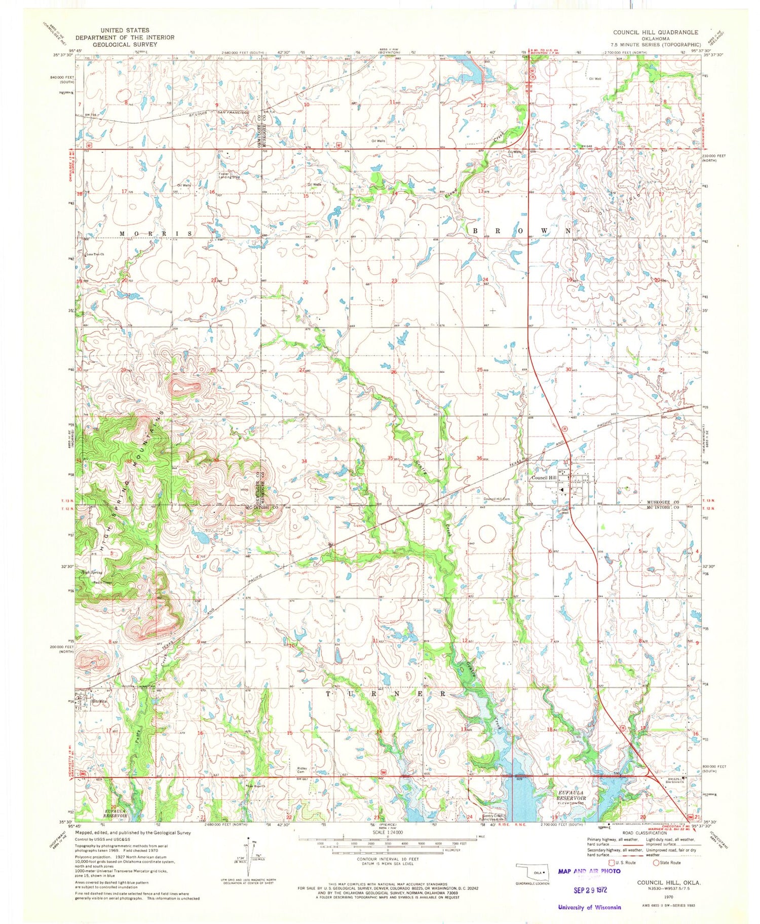 Classic USGS Council Hill Oklahoma 7.5'x7.5' Topo Map Image