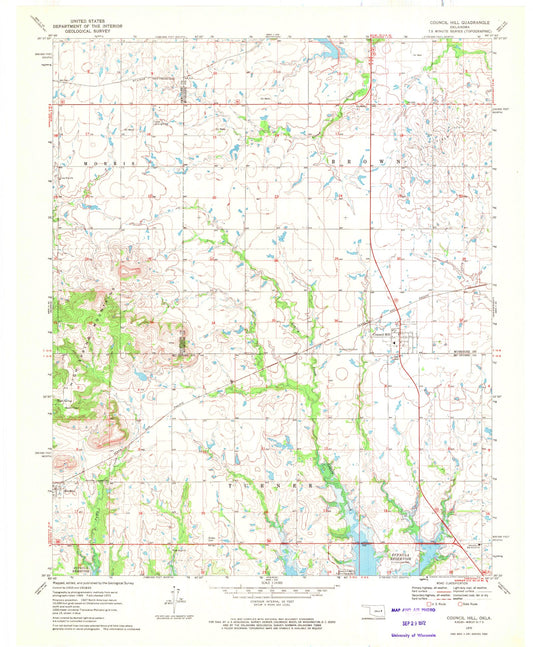 Classic USGS Council Hill Oklahoma 7.5'x7.5' Topo Map Image