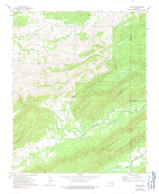 Classic USGS Counts Oklahoma 7.5'x7.5' Topo Map Image