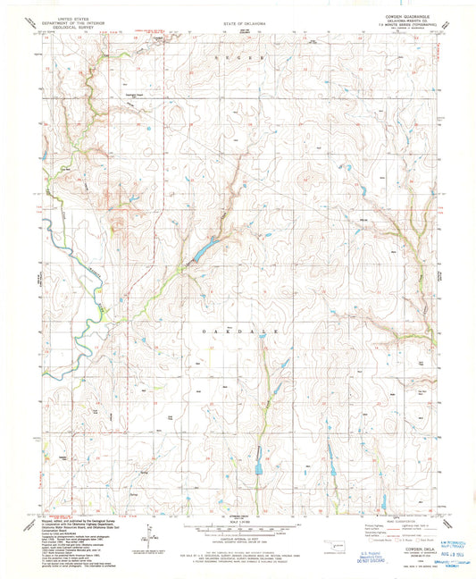 Classic USGS Cowden Oklahoma 7.5'x7.5' Topo Map Image