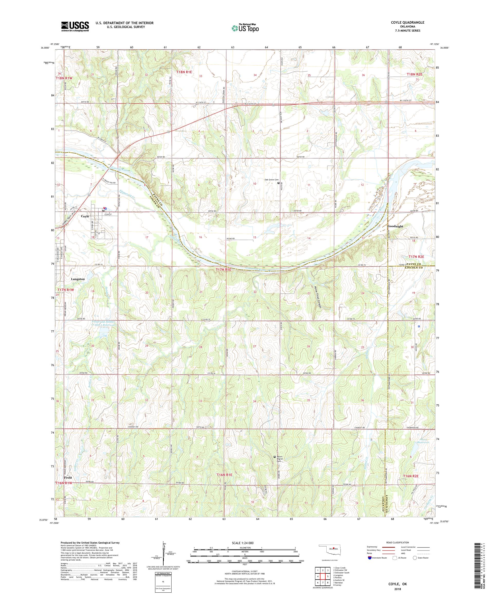 Coyle Oklahoma US Topo Map – MyTopo Map Store