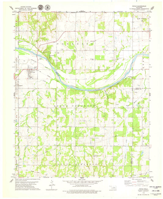 Classic USGS Coyle Oklahoma 7.5'x7.5' Topo Map Image