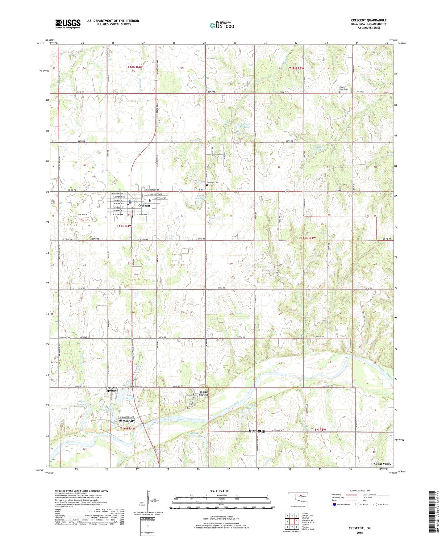 Crescent Oklahoma US Topo Map Image