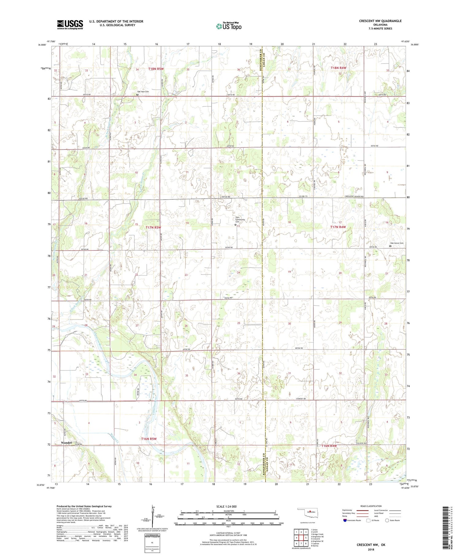 Crescent NW Oklahoma US Topo Map Image