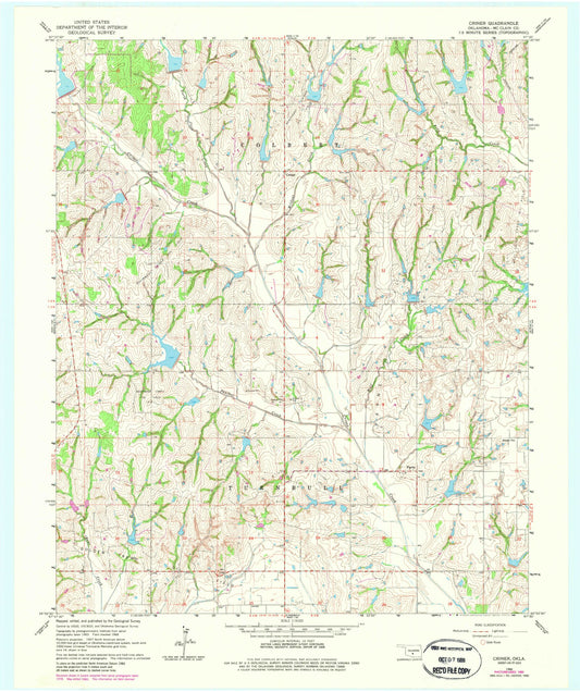 Classic USGS Criner Oklahoma 7.5'x7.5' Topo Map Image