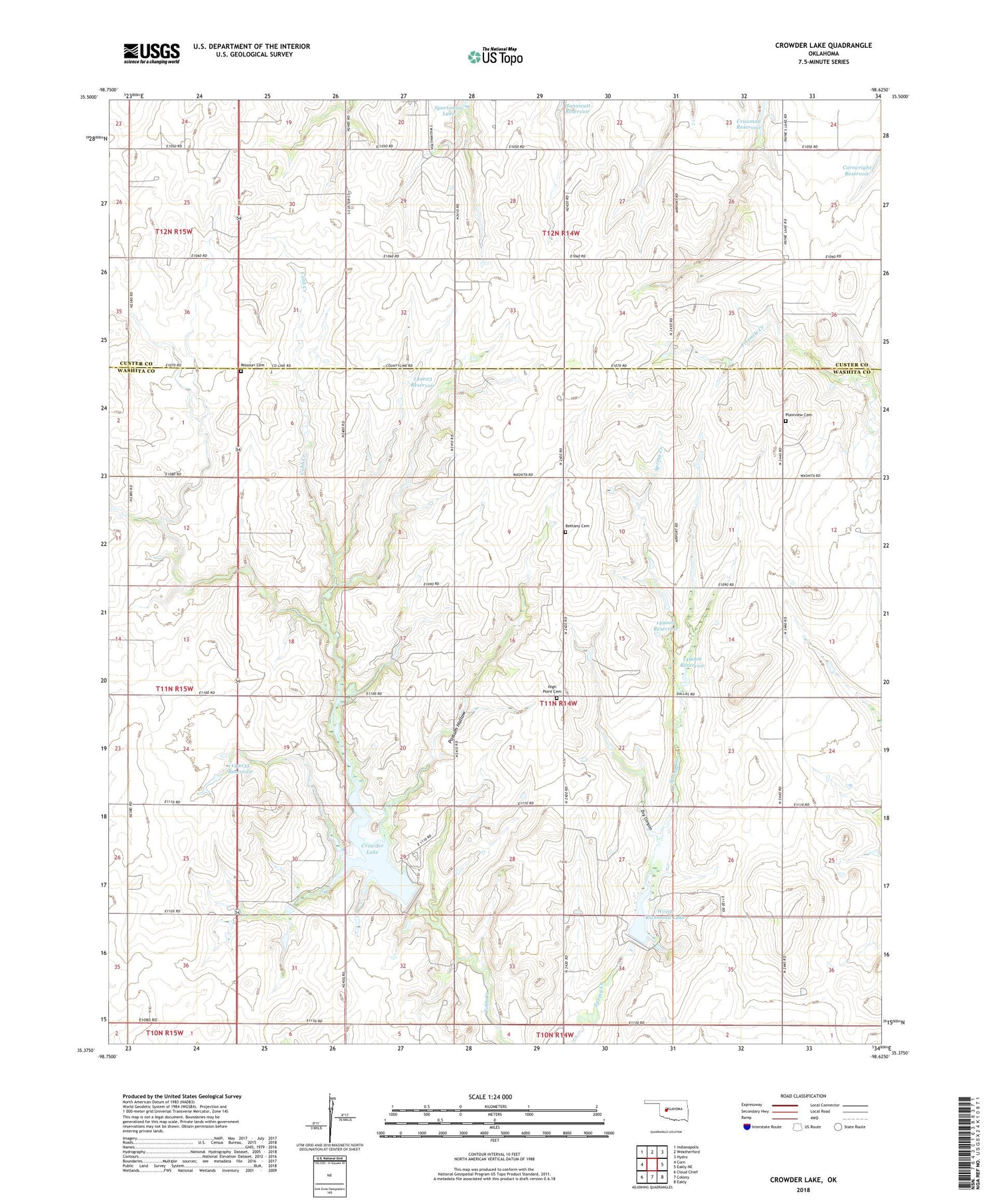 Crowder Lake Oklahoma US Topo Map Image