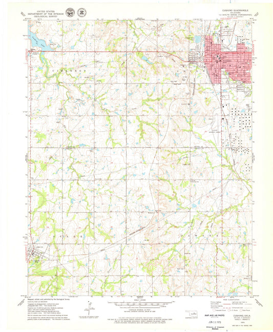 Classic USGS Cushing Oklahoma 7.5'x7.5' Topo Map Image