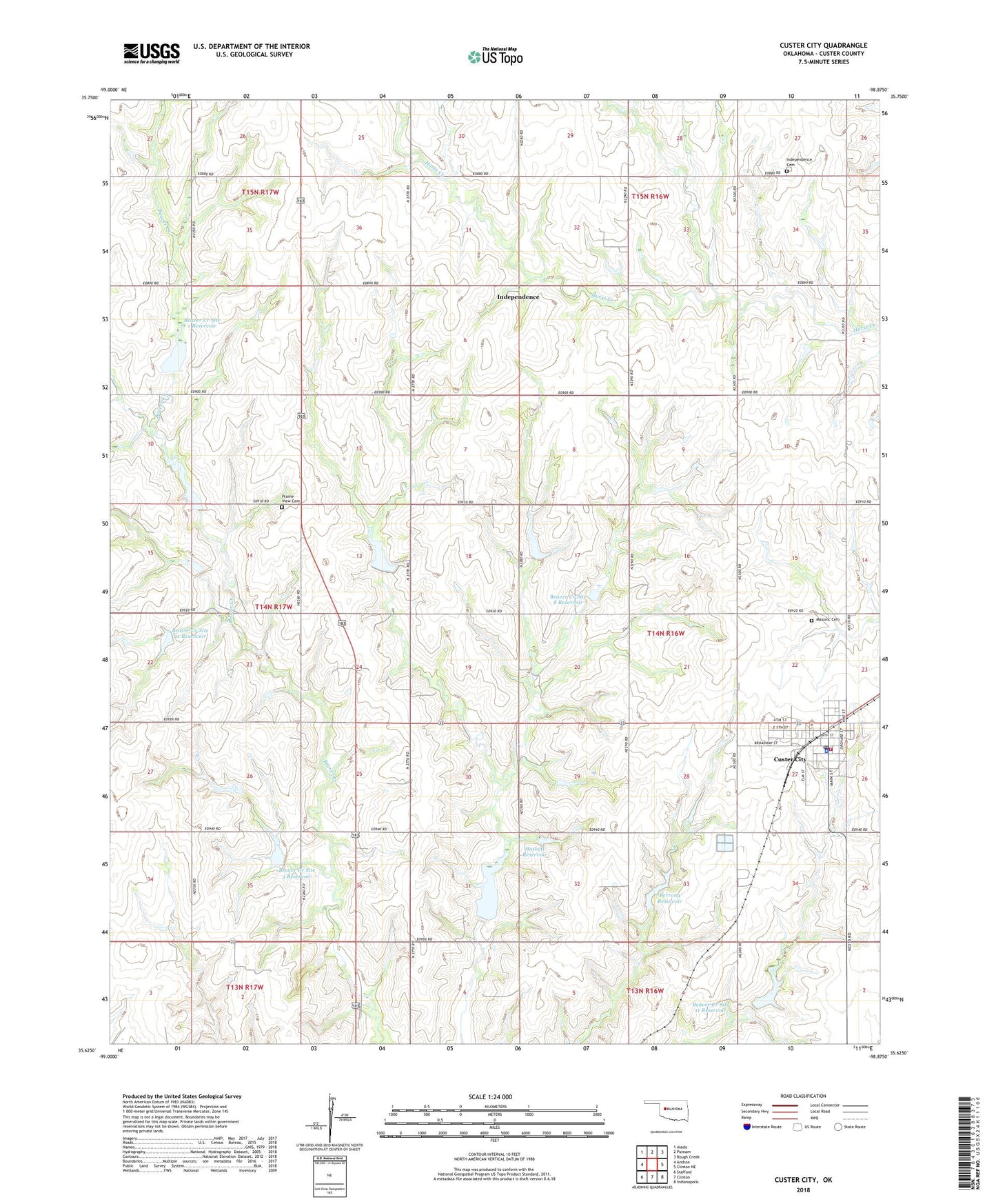 Custer City Oklahoma US Topo Map Image