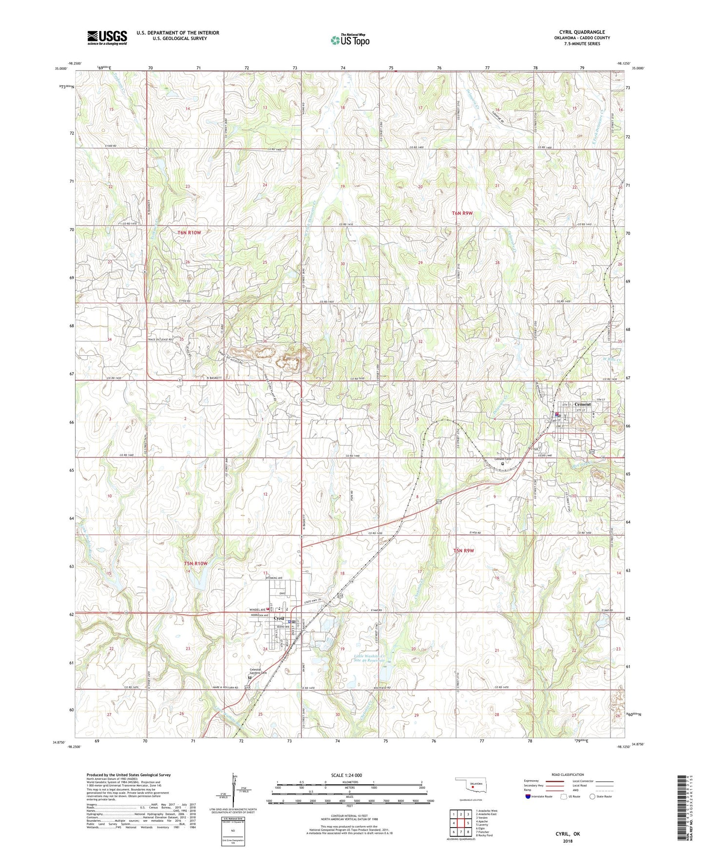 Cyril Oklahoma US Topo Map Image