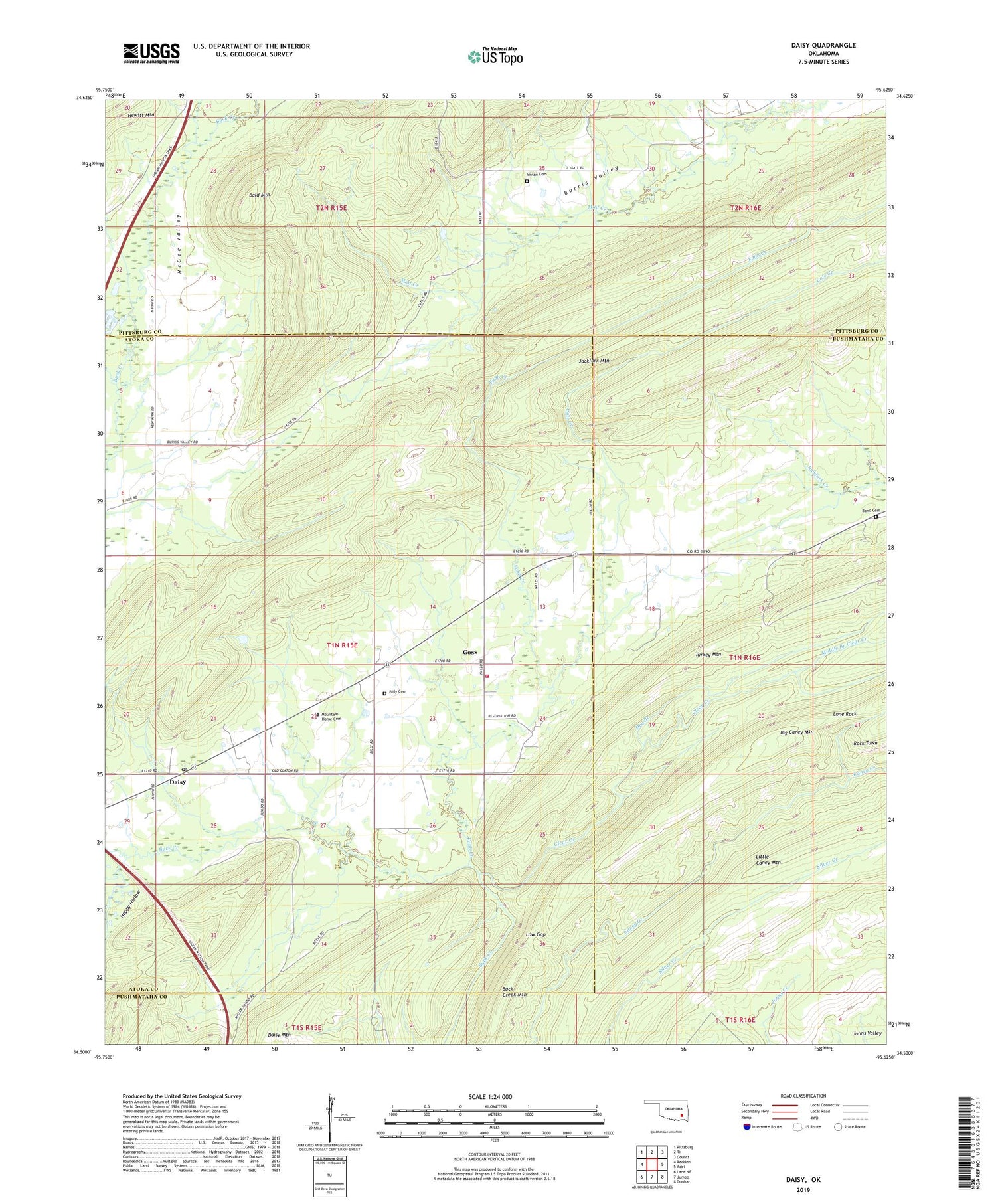 Daisy Oklahoma US Topo Map Image
