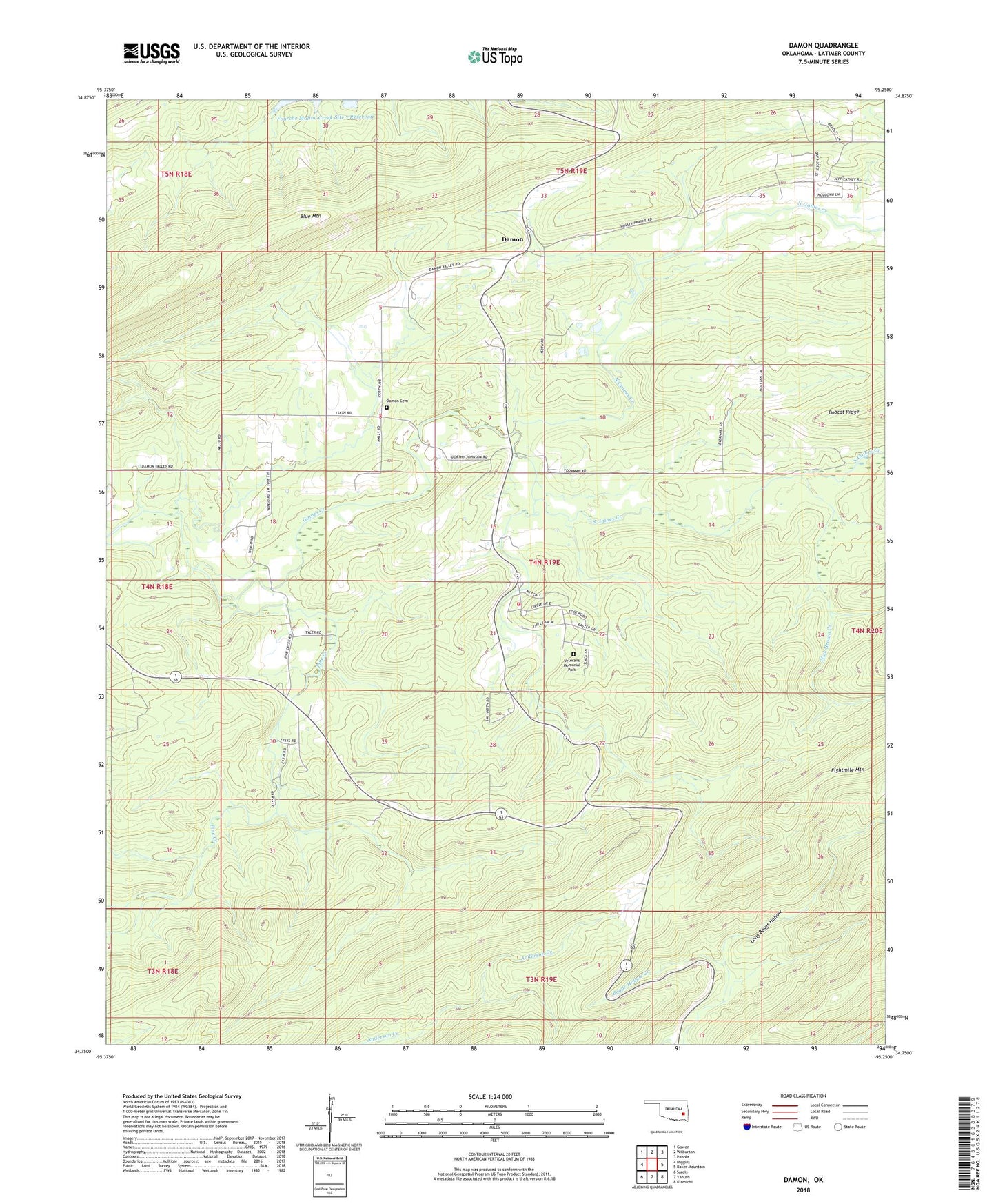 Damon Oklahoma US Topo Map Image