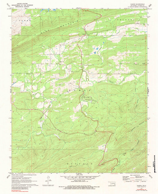 Classic USGS Damon Oklahoma 7.5'x7.5' Topo Map Image