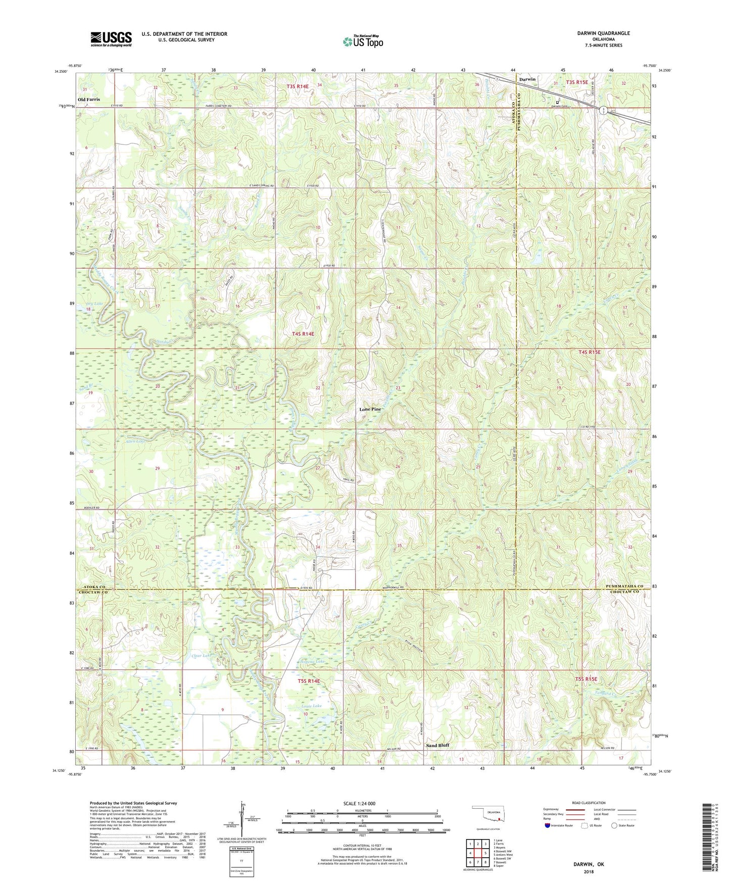 Darwin Oklahoma US Topo Map Image