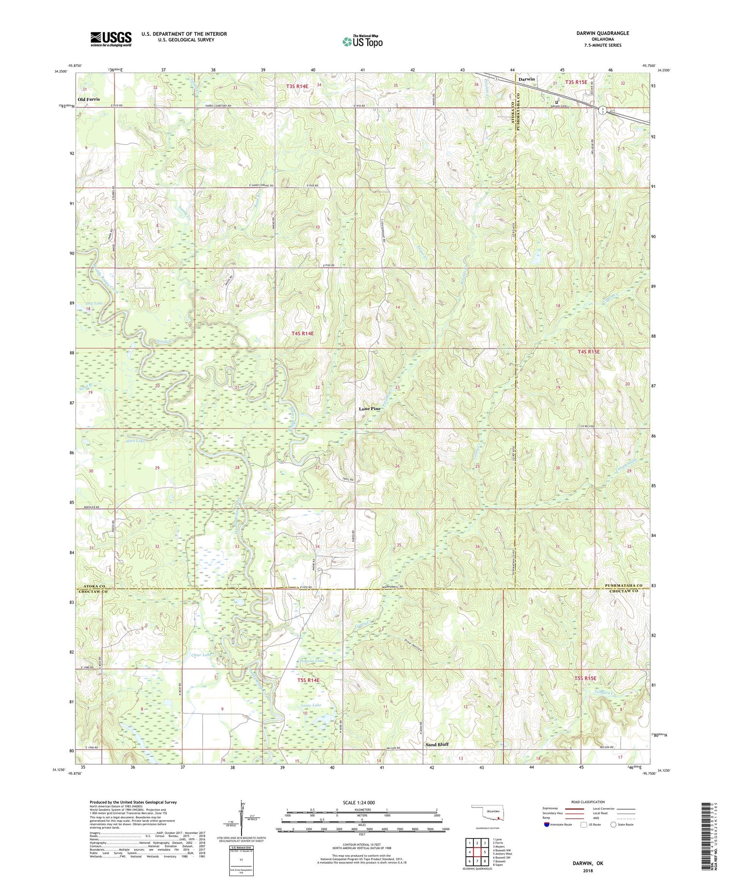 Darwin Oklahoma US Topo Map Image