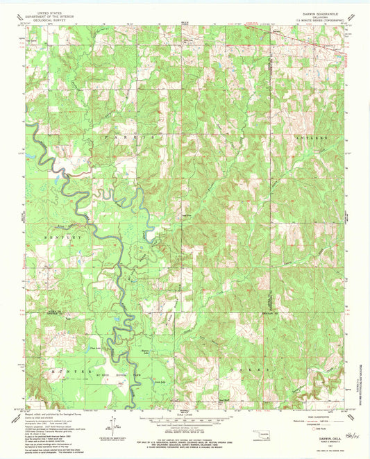 Classic USGS Darwin Oklahoma 7.5'x7.5' Topo Map Image