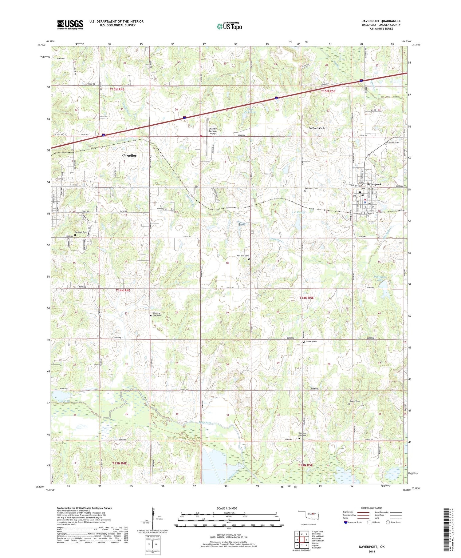 Davenport Oklahoma US Topo Map Image