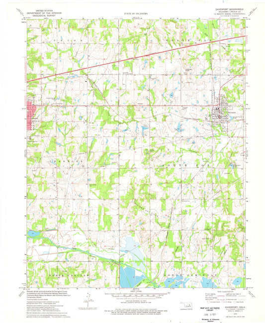Classic USGS Davenport Oklahoma 7.5'x7.5' Topo Map Image