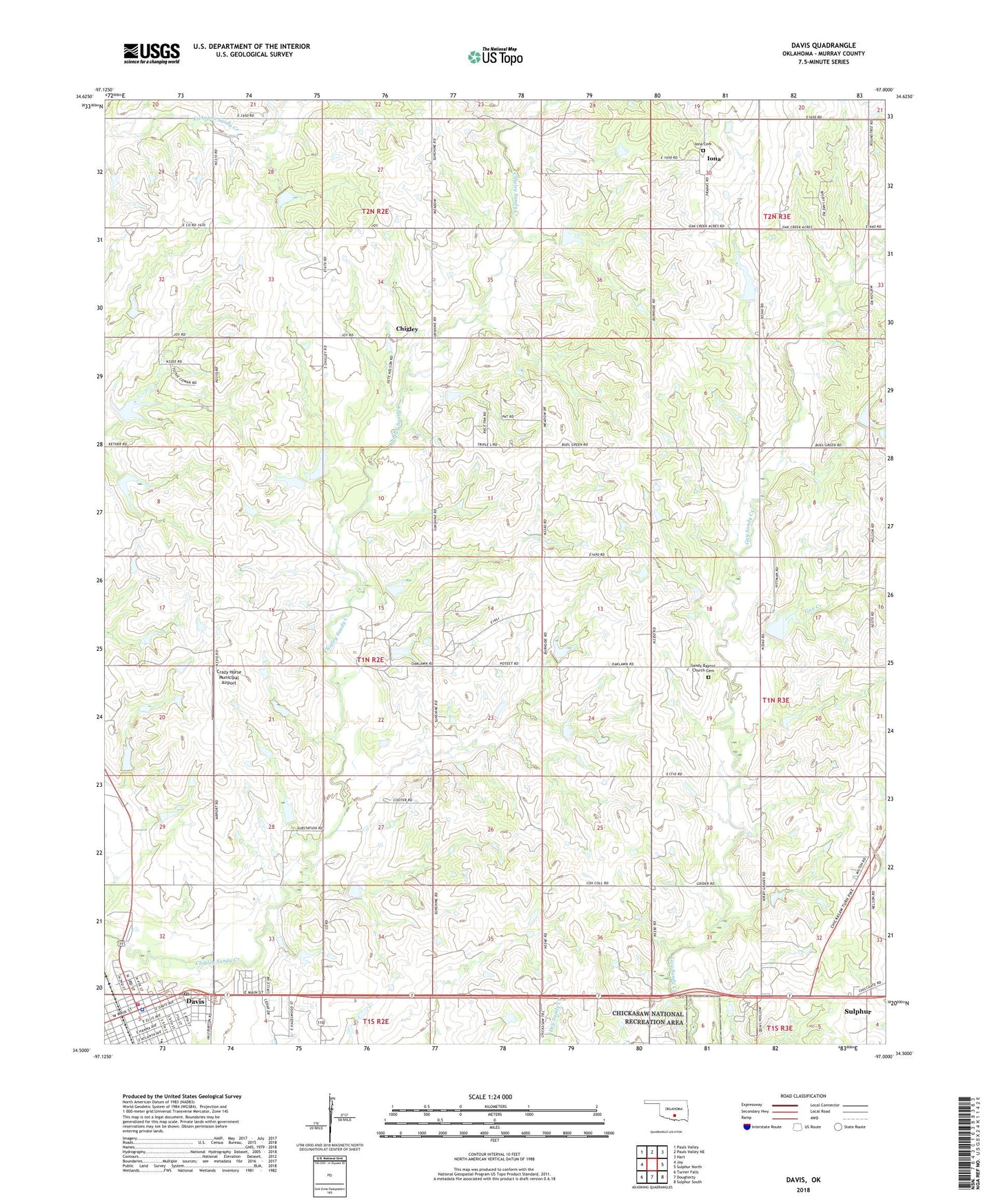 Davis Oklahoma US Topo Map Image