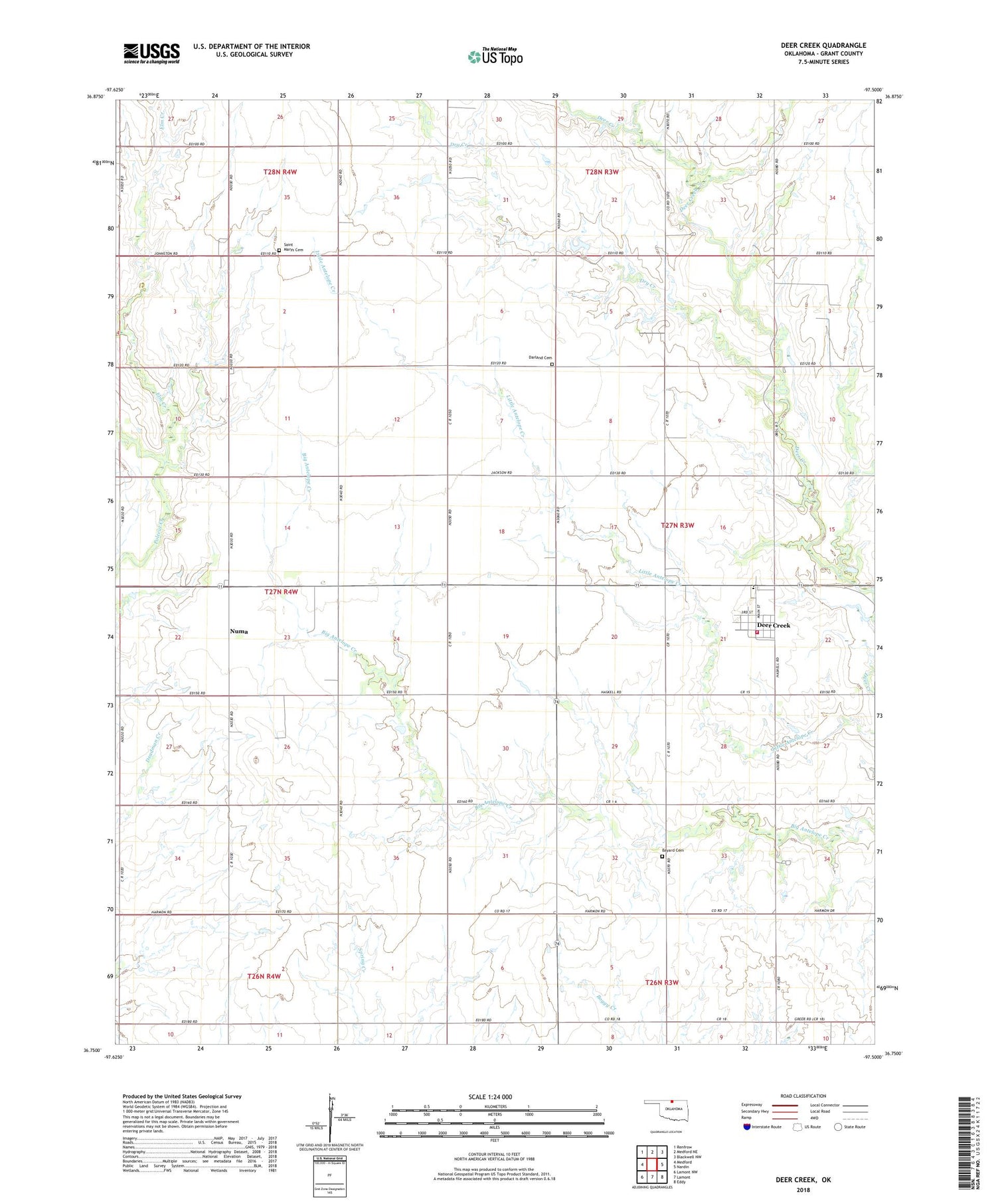Deer Creek Oklahoma US Topo Map Image