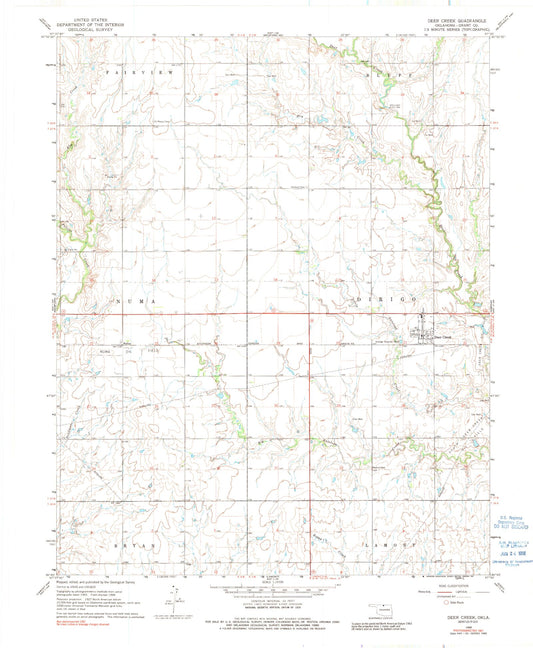 Classic USGS Deer Creek Oklahoma 7.5'x7.5' Topo Map Image