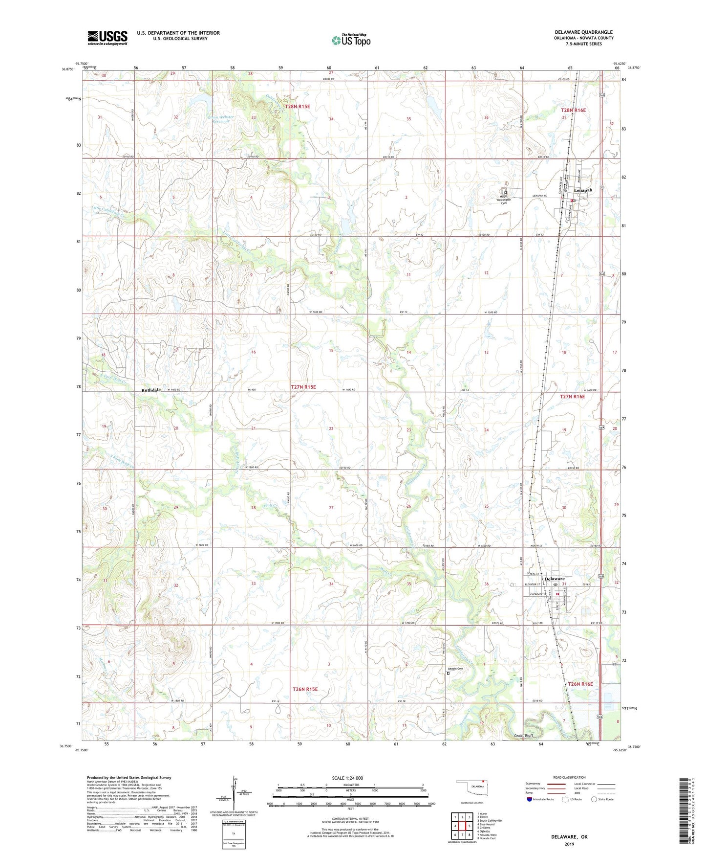 Delaware Oklahoma US Topo Map Image