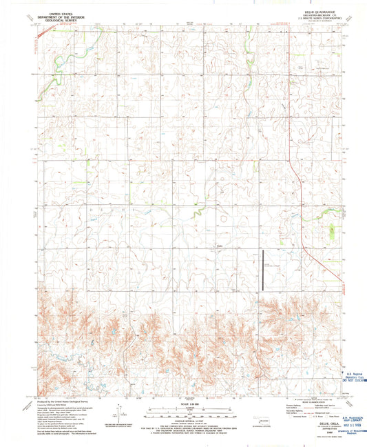 Classic USGS Delhi Oklahoma 7.5'x7.5' Topo Map Image