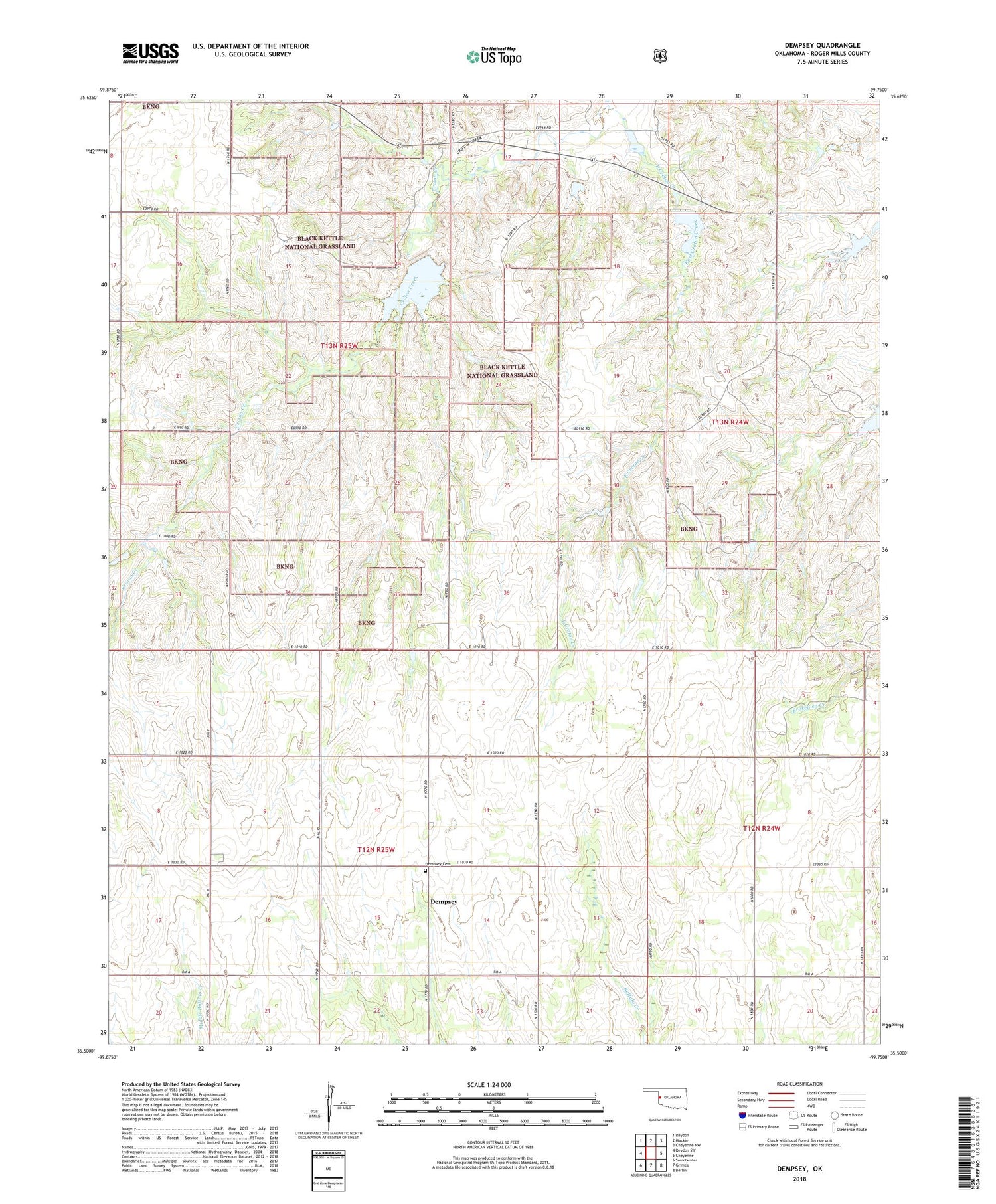 Dempsey Oklahoma US Topo Map Image