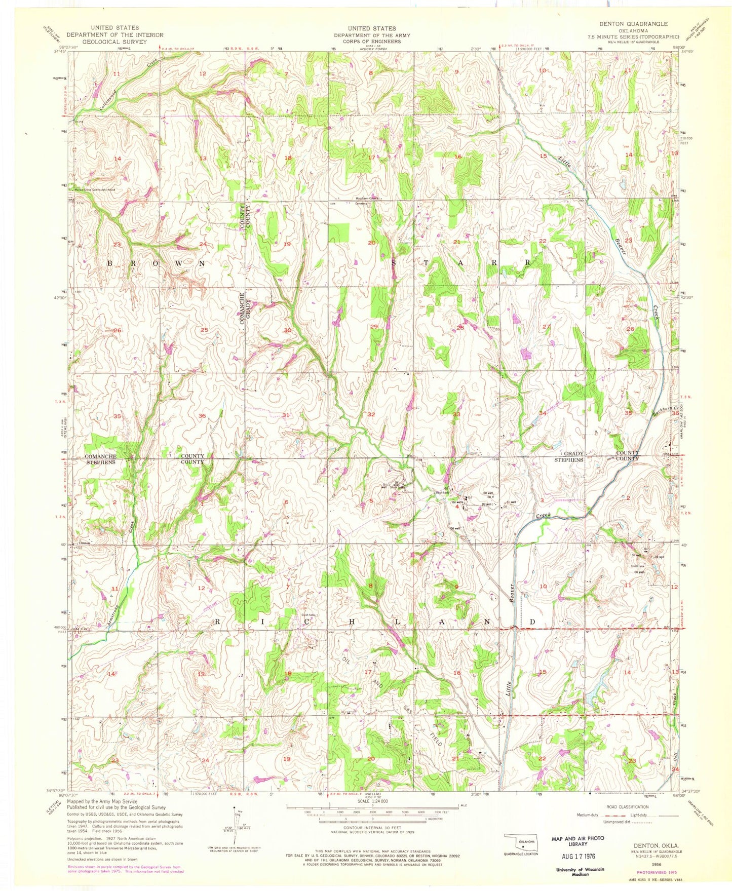 Classic USGS Denton Oklahoma 7.5'x7.5' Topo Map Image