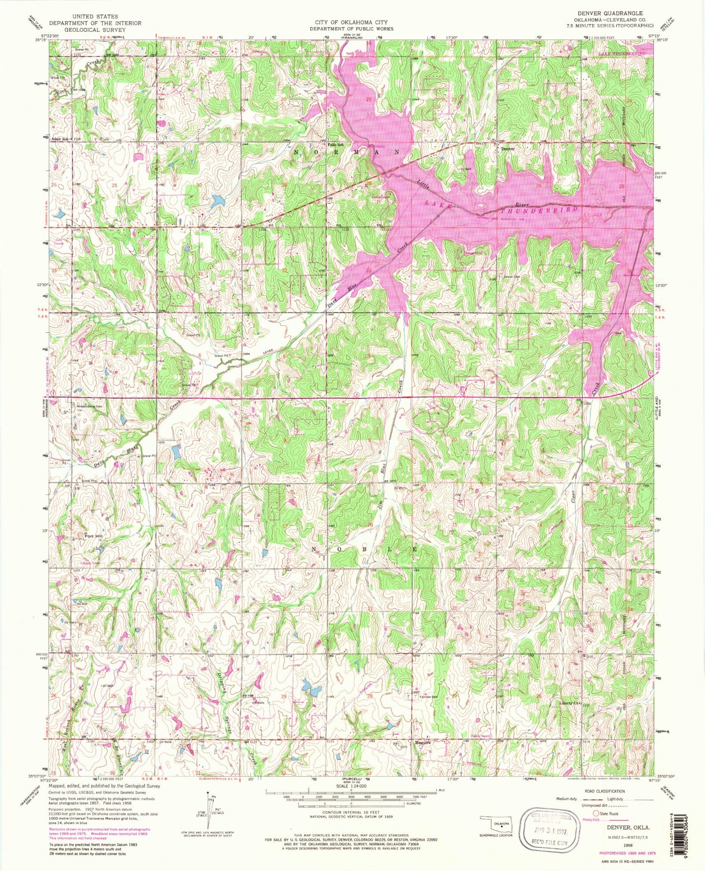 Classic USGS Denver Oklahoma 7.5'x7.5' Topo Map Image