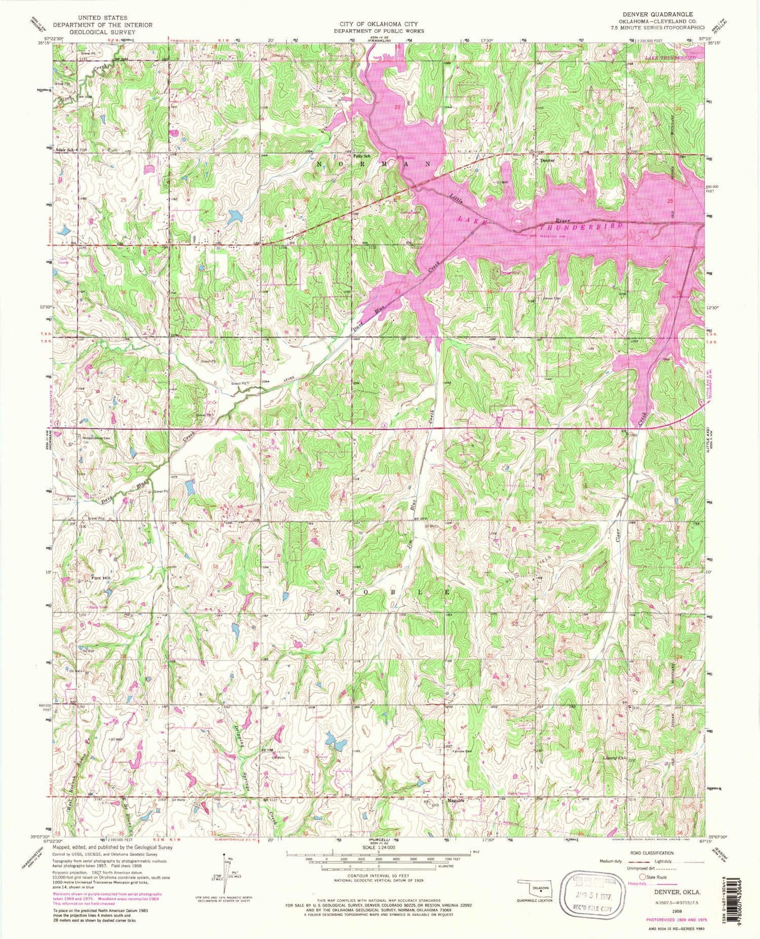 Classic USGS Denver Oklahoma 7.5'x7.5' Topo Map Image