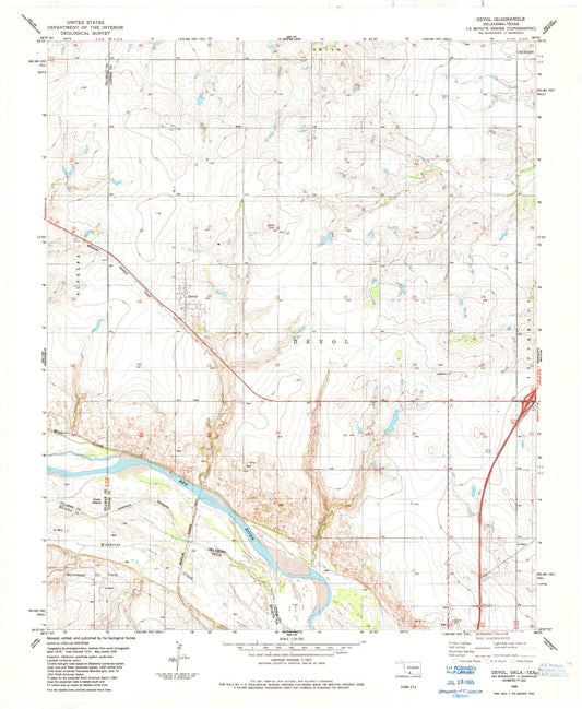 Classic USGS Devol Oklahoma 7.5'x7.5' Topo Map Image
