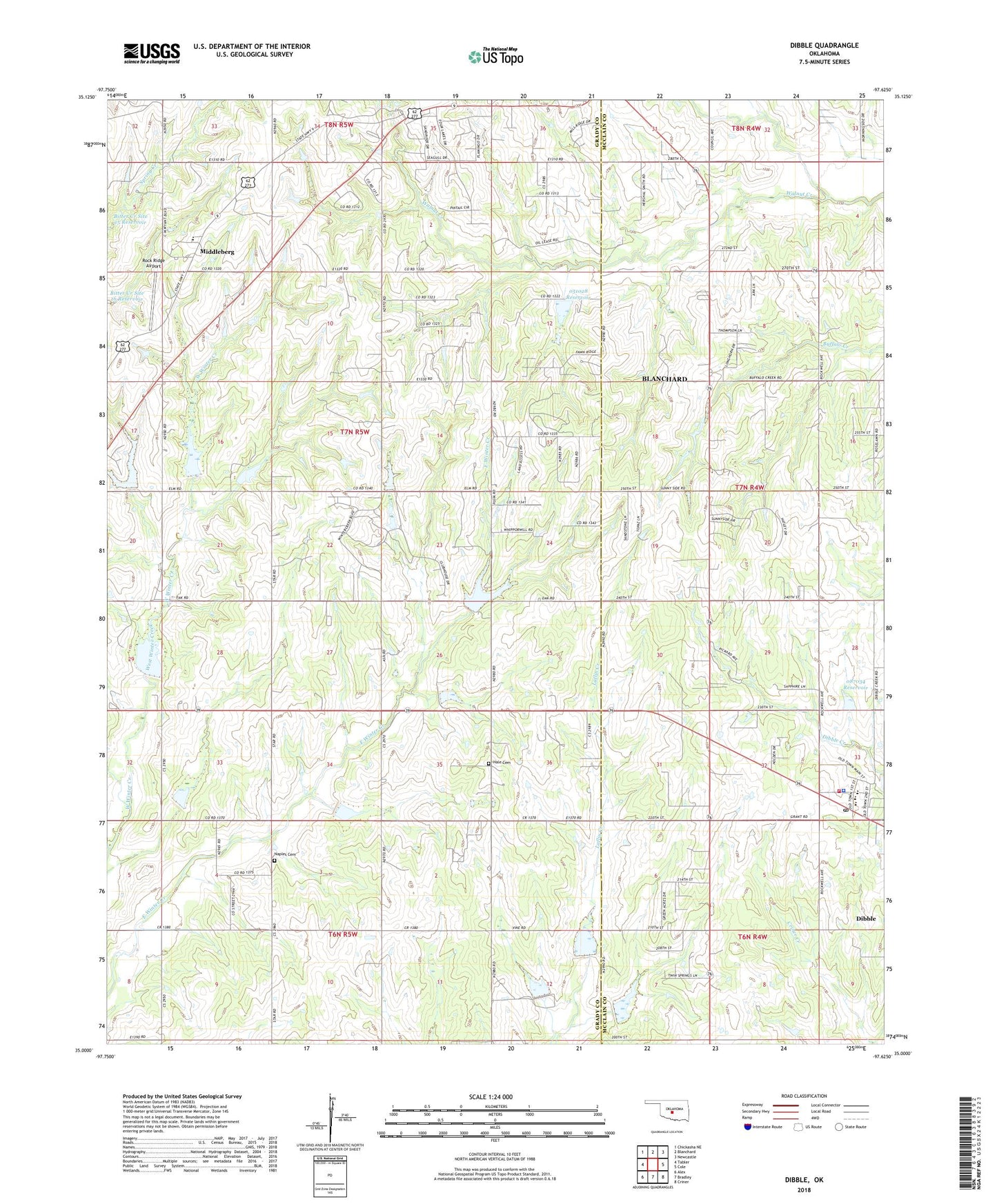 Dibble Oklahoma US Topo Map Image