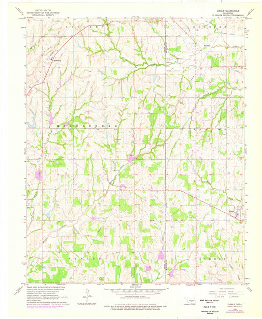 Classic USGS Dibble Oklahoma 7.5'x7.5' Topo Map Image