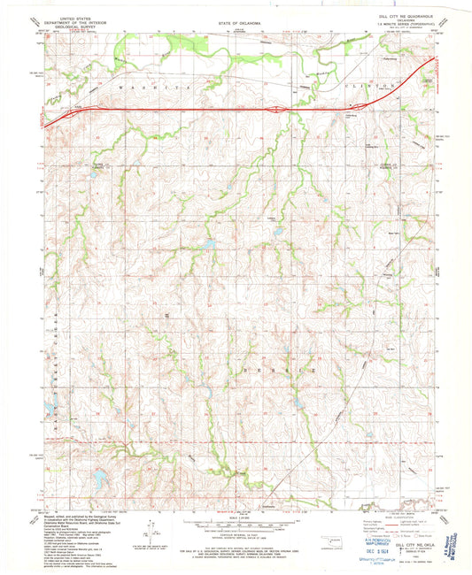 Classic USGS Dill City NE Oklahoma 7.5'x7.5' Topo Map Image
