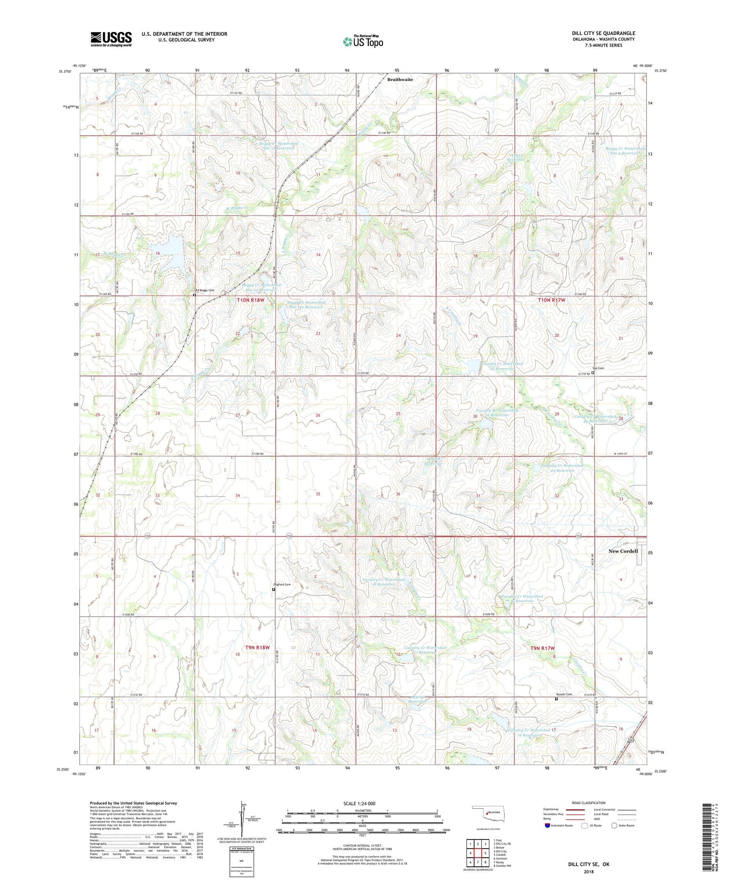 Dill City SE Oklahoma US Topo Map Image