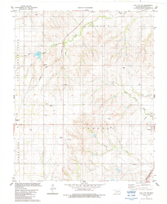 Classic USGS Dill City SE Oklahoma 7.5'x7.5' Topo Map Image