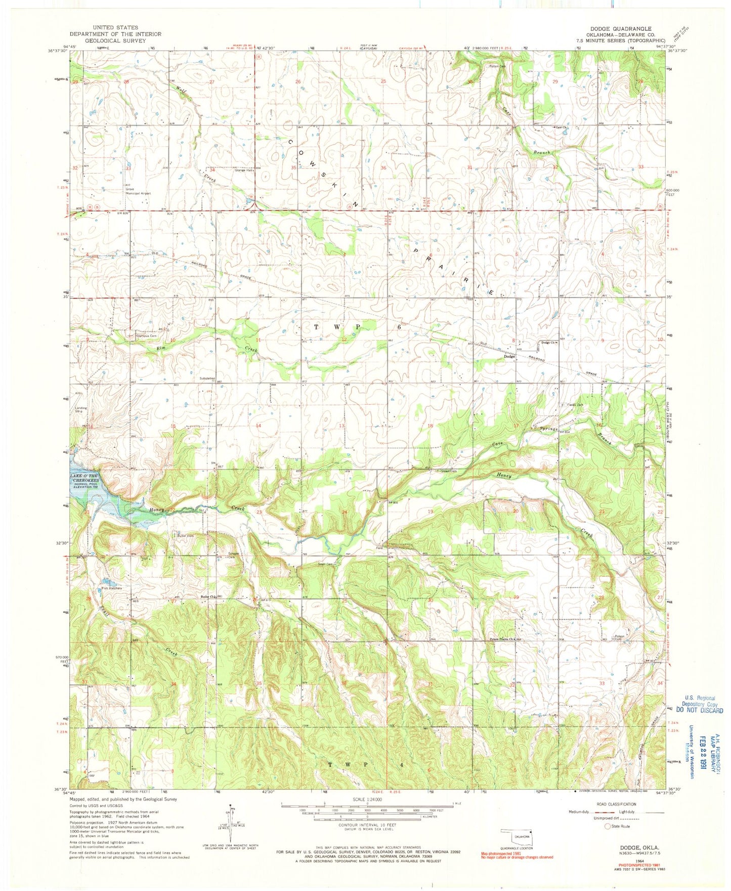 Classic USGS Dodge Oklahoma 7.5'x7.5' Topo Map Image