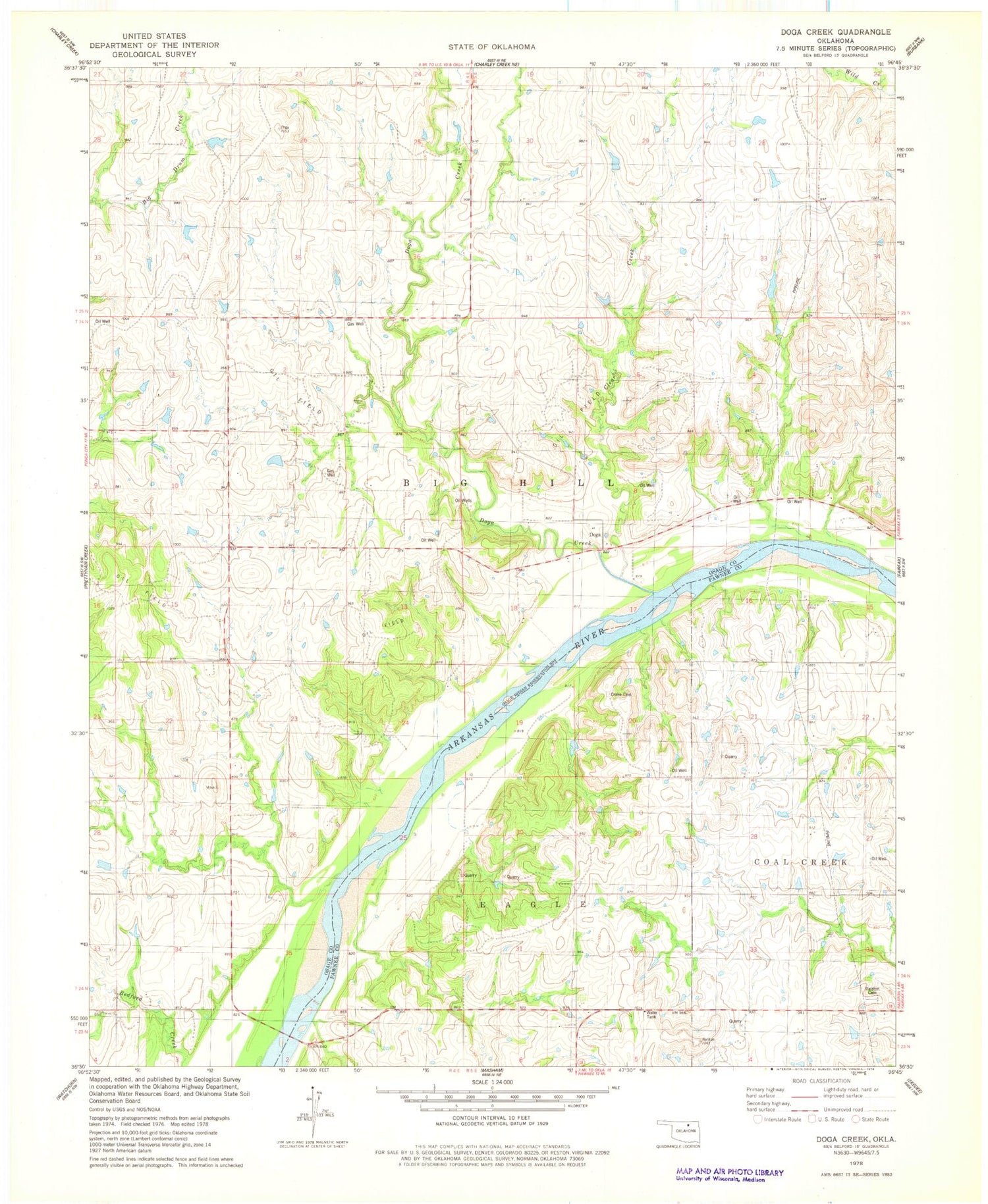 Classic USGS Doga Creek Oklahoma 7.5'x7.5' Topo Map Image