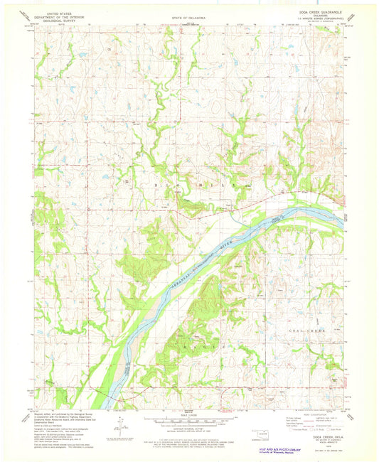 Classic USGS Doga Creek Oklahoma 7.5'x7.5' Topo Map Image
