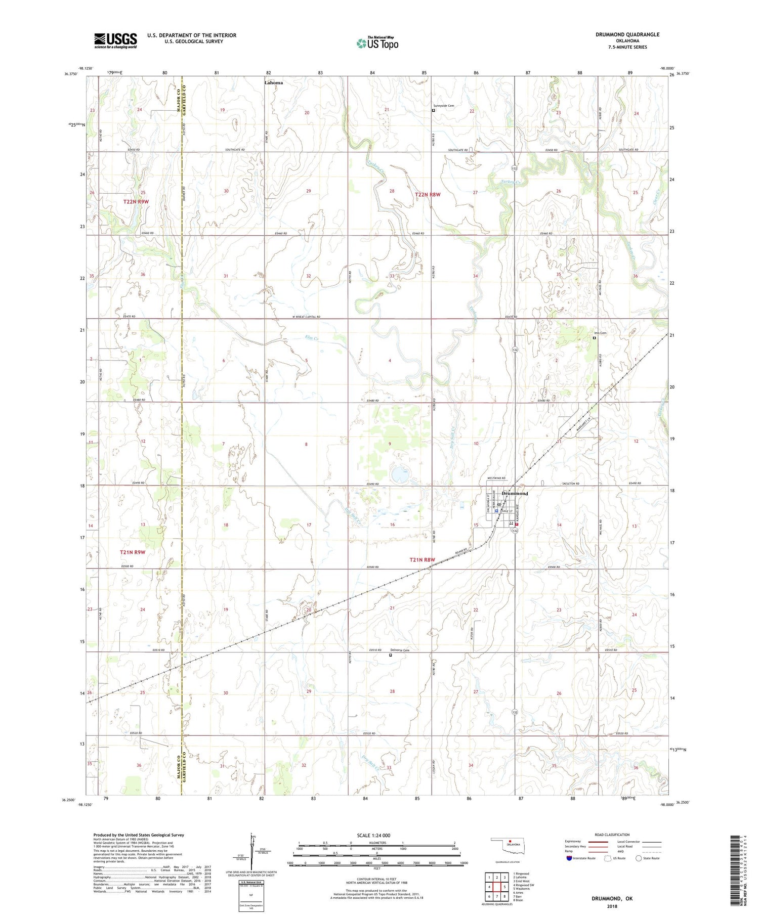 Drummond Oklahoma US Topo Map Image