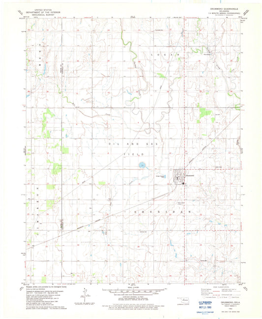 Classic USGS Drummond Oklahoma 7.5'x7.5' Topo Map Image