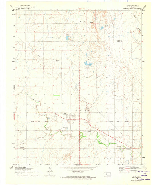 Classic USGS Duke Oklahoma 7.5'x7.5' Topo Map Image