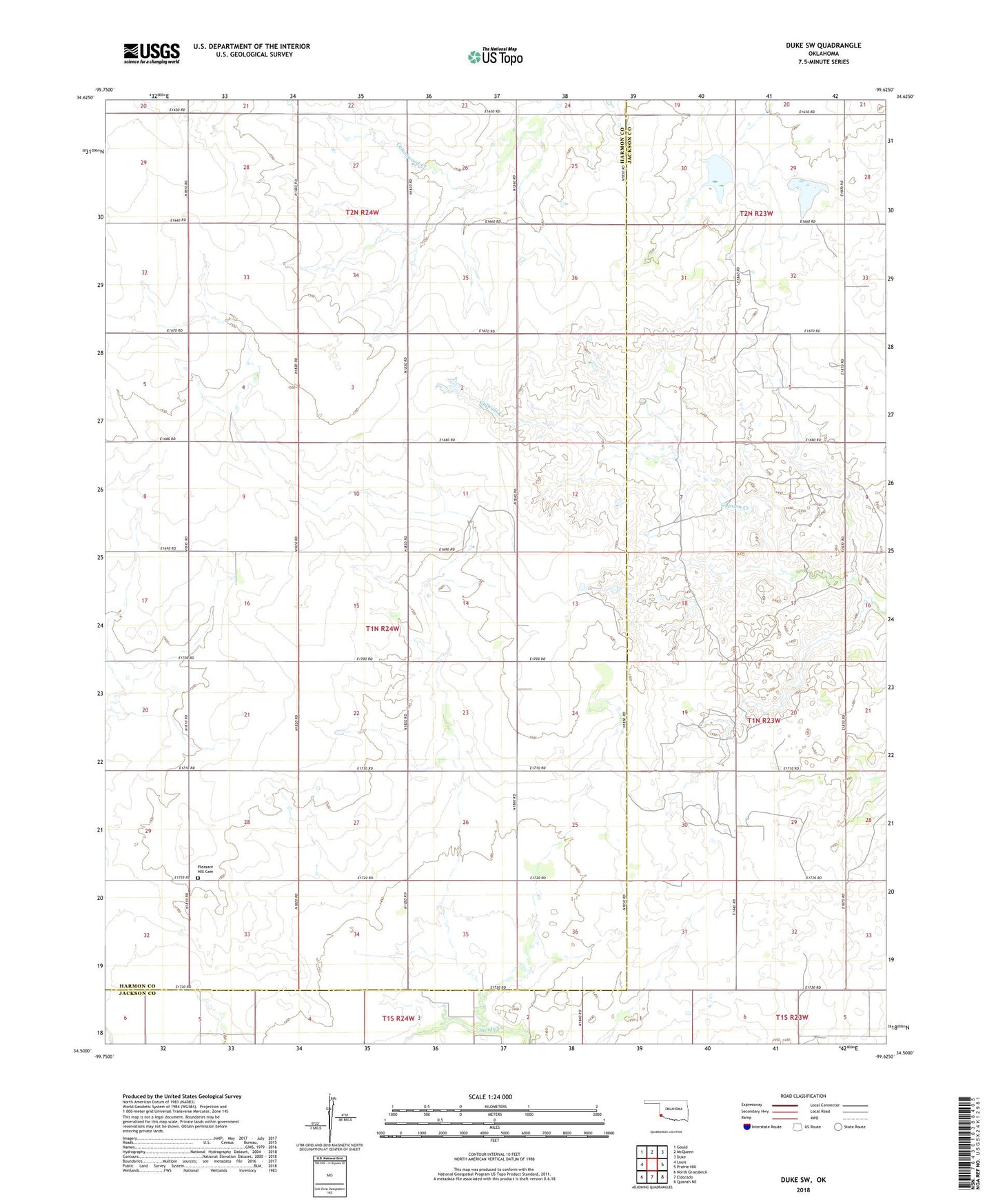 Duke SW Oklahoma US Topo Map Image
