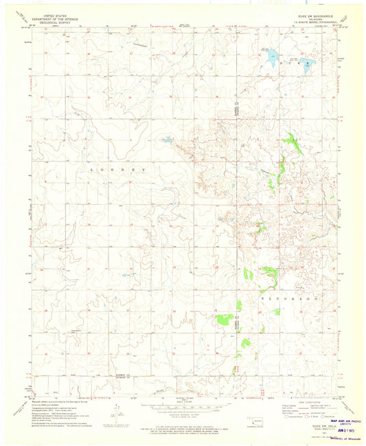 Classic USGS Duke SW Oklahoma 7.5'x7.5' Topo Map Image