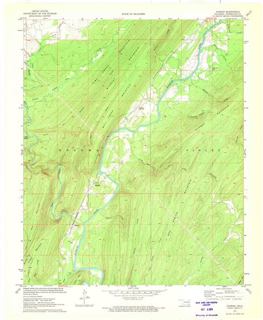 Classic USGS Dunbar Oklahoma 7.5'x7.5' Topo Map Image