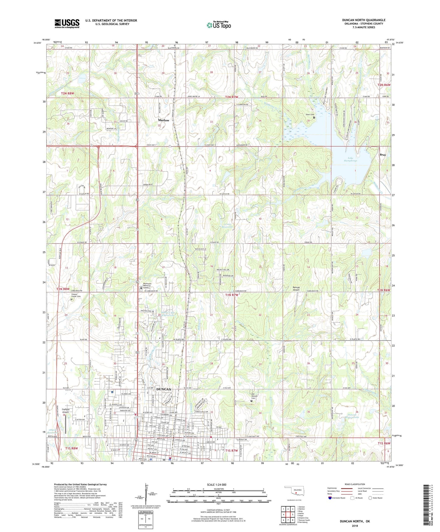Duncan North Oklahoma US Topo Map Image