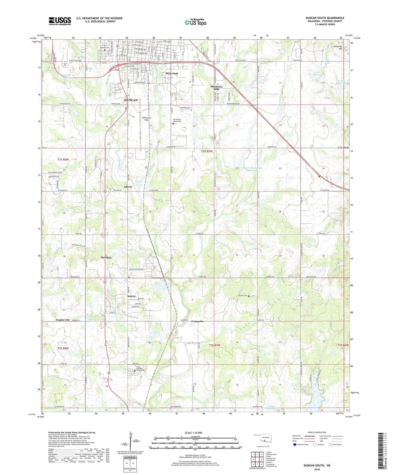 Duncan South Oklahoma US Topo Map Image